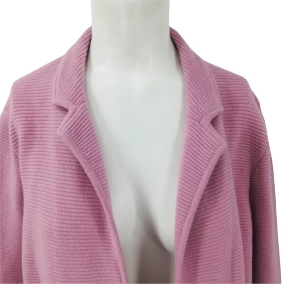 Talbots Pink Open Front Ribbed Cardigan Sweater Size M Pockets Wool Long Sleeve - Picture 2 of 12